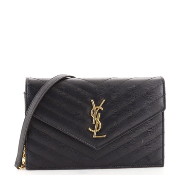 Saint Laurent Classic Monogram Wallet on Chain Matelasse Chevron Leather Small