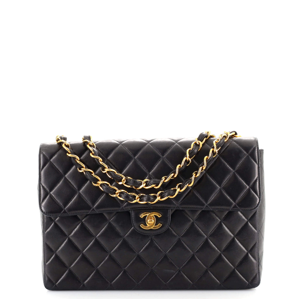 Chanel Vintage Classic Single Flap Bag Quilted Lambskin Jumbo Black 1451431