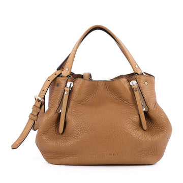 Burberry Maidstone Convertible Satchel Leather and House Check Canvas Small Brown