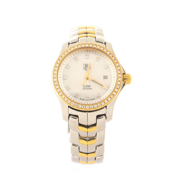 Tag Heuer Link Quartz Watch Stainless Steel and Yellow Gold with Diamond Bezel and Markers and Mother of Pearl 27
