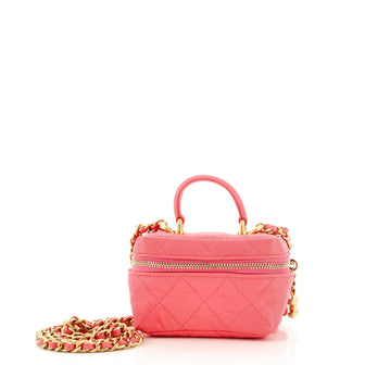 Chanel Top Handle Zip Around Vanity Case with Chain Quilted Caviar Mini