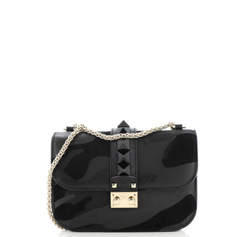 Valentino Glam Lock Shoulder Bag Camo Leather and Canvas Small