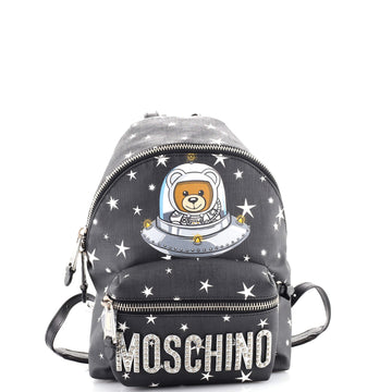 Moschino Teddy Bear Zip Around Backpack Printed Coated Canvas Small