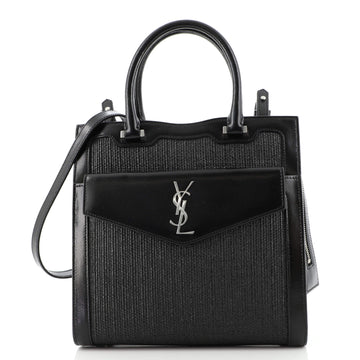 Saint Laurent Uptown Tote Raffia with Leather Small