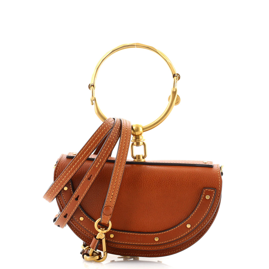 Chloe Brown Leather Small Nile Bracelet Minaudiere Crossbody Bag