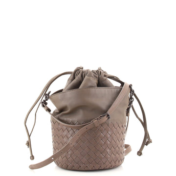 Bottega Veneta Drawstring Bucket Bag Leather and Intrecciato Nappa Small