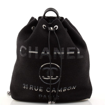 Chanel Deauville Backpack Canvas with Striped Detail Large