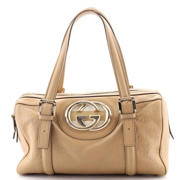 Gucci Britt Web Boston Duffle Bag Guccissima Leather Small
