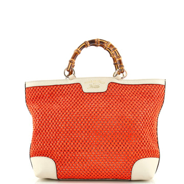 Gucci Bamboo Shopper Tote Woven Straw Small
