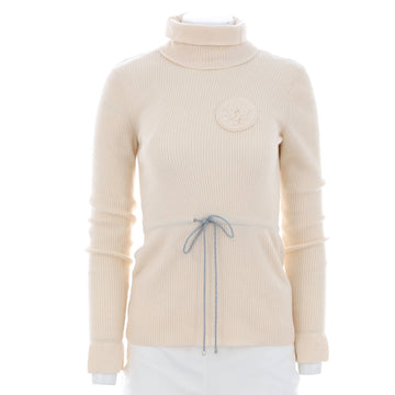 Chanel Women's High Neck Drawstring Waist Sweater Wool with Applique