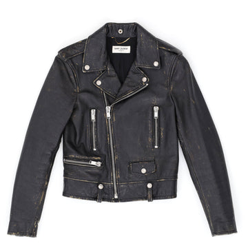 Saint Laurent Women's L01 Biker Jacket Distressed Leather