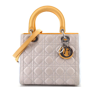 Christian Dior Tricolor Lady Dior Bag Cannage Quilt Grained Lambskin Medium