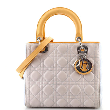 Christian Dior Tricolor Lady Dior Bag Cannage Quilt Grained Lambskin Medium