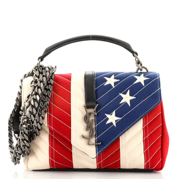 Saint Laurent American Flag Classic Monogram College Bag Matelasse Chevron Canvas Medium