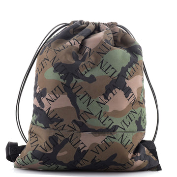 Valentino VLTN Drawstring Backpack Printed Camo Nylon Large