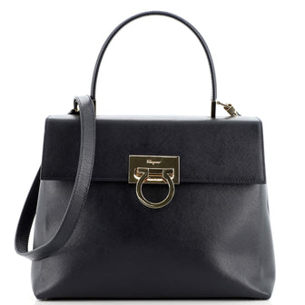 Salvatore Ferragamo Gancini Convertible Top Handle Bag Saffiano Leather Medium