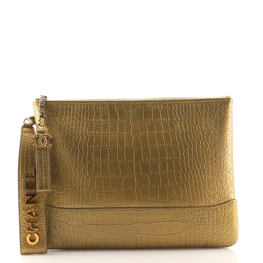 Chanel Gabrielle O Case Clutch Crocodile Embossed Calfskin Medium Gold  14523314