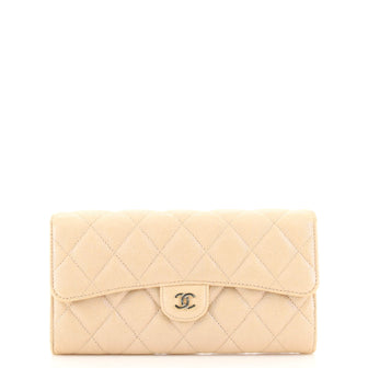 Chanel CC Gusset Classic Flap Wallet Quilted Iridescent Caviar Long