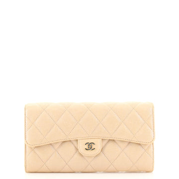 Chanel CC Gusset Classic Flap Wallet Quilted Iridescent Caviar Long