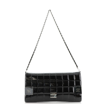 Chanel Chocolate Bar Chain Clutch Quilted Patent