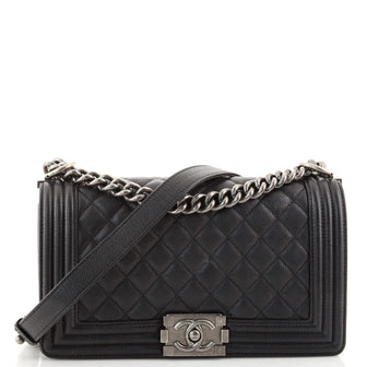 Chanel Boy Flap Bag Quilted Caviar Old Medium