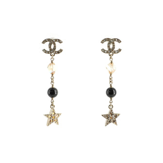 Chanel CC Star Drop Dangle Earrings Metal with Crystals and Beads