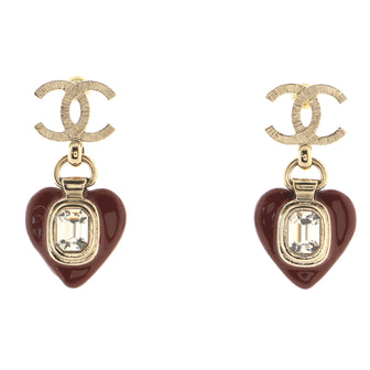 Chanel CC Heart Drop Earrings Metal with Resin and Crystals
