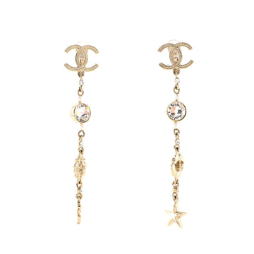Chanel CC Star Short Dangle Earrings Metal with Faux Pearls
