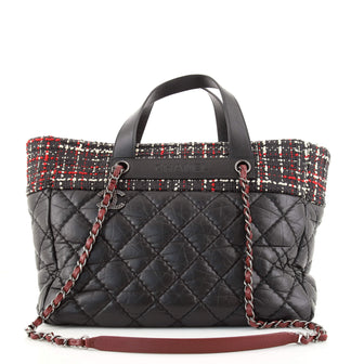 Chanel Logo Chain Tote Quilted Aged Calfskin and Tweed Medium