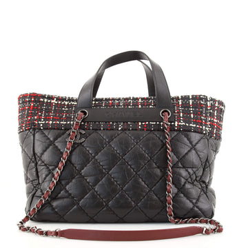 Chanel Logo Chain Tote Quilted Aged Calfskin and Tweed Medium