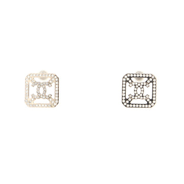 Chanel CC Cutout Square Stud Earrings Metal with Crystals