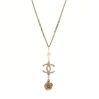 Chanel CC Camellia Pearl Drop Necklace Metal with Crystals and Faux Pearl