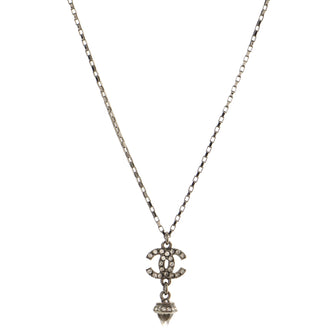 Chanel CC Drop Long Pendant Necklace Metal with Crystals