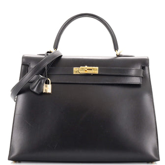 Hermes Kelly Handbag Black Box Calf with Gold Hardware 35