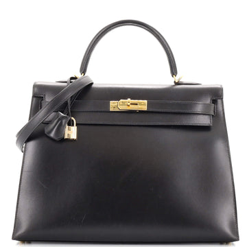 Hermes Kelly Handbag Black Box Calf with Gold Hardware 35