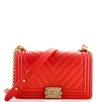 Chanel Boy Flap Bag Chevron Lambskin Old Medium