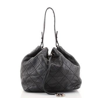 Chanel On the Road Drawstring Bucket Bag Quilted Glazed Leather