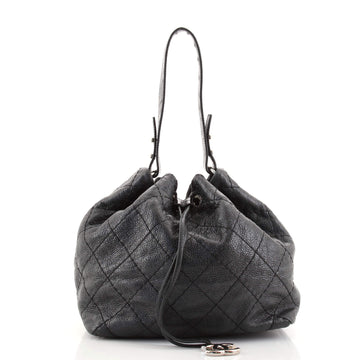 Chanel On the Road Drawstring Bucket Bag Quilted Glazed Leather