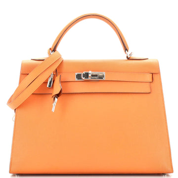 Hermes Kelly Handbag Orange Epsom with Palladium Hardware 32