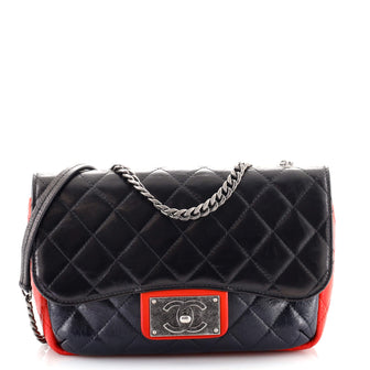 Chanel CC Plate Flap Bag Quilted Glazed Calfskin Medium