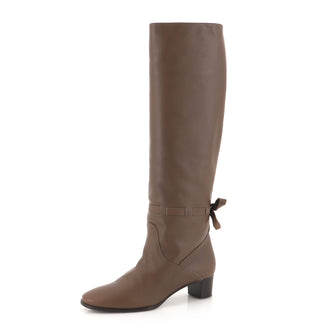 Hermes Women's Bow Heeled Knee High Boots Leather