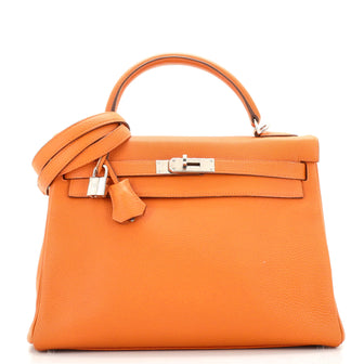 Hermes Kelly Handbag Orange Togo with Palladium Hardware 32