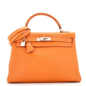 Hermes Kelly Handbag Orange Togo with Palladium Hardware 32