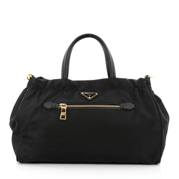 Prada Zip Convertible Shopping Tote Tessuto with Saffiano Leather Medium Black