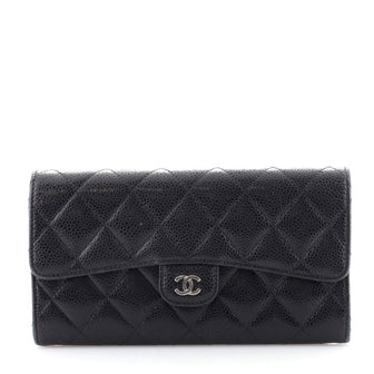 Chanel CC Gusset Classic Flap Wallet Quilted Caviar Long