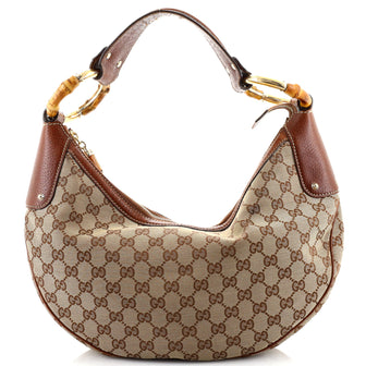 Gucci Bamboo Ring Half Moon Hobo GG Canvas Medium