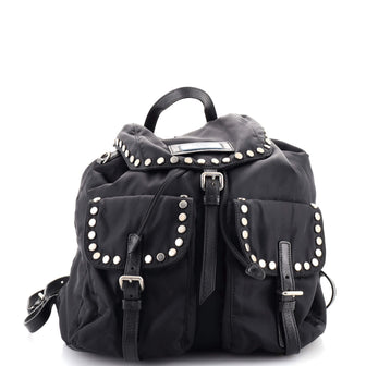 Prada Etiquette Flap Backpack Studded Tessuto Medium