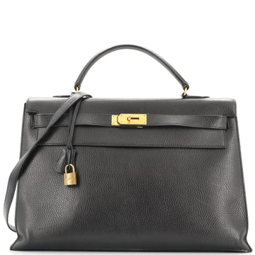 Hermes Kelly Handbag Black Ardennes with Gold Hardware 40