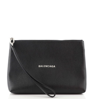 Balenciaga Logo Wristlet Pouch Leather Medium