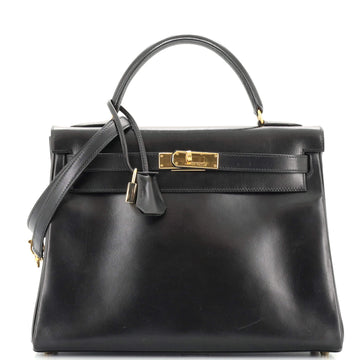 Hermes Kelly Handbag Black Box Calf with Gold Hardware 32